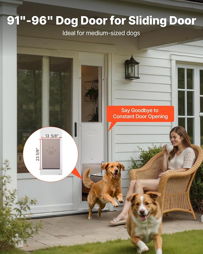 VEVOR Dog Door for Sliding Glass Door, 91 to 96 in Adjustable Height, Aluminum Alloy Frame with Metal Rotating Hinges, Lock Design, 13 5/8 x 23 5/8 in Flap, Sliding Glass Pet Door for Renters | For Large Dogs and Pets, 91 to 96 in Adjustable Height, Al...