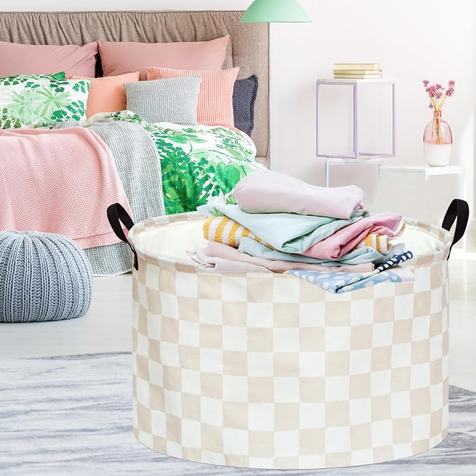 MAIZMZ Checkered Storage Basket Extra Large 80L Kids Hamper Baby Laundry Basket Waterproof Toys Car Organizer Collapsible Canvas for Home/Dorm/Pet/Office/Closet/Shelf/Gift Baskets