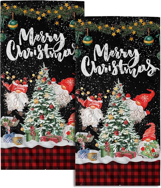 Winter Gnomes Hand Towels Set of 2 Xmas Tree Decorative Absorbent Fingertip Towels Home Hotel Spa Gym Face Towels Kitchen Tea Dish Towels