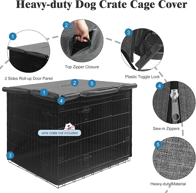Deblue Indoor Grey Dog Crate Cover for 48 Inches Wire Crate | Sturdy Polyester Pet Kennel Covers Universal Fit for 1 2 Doors Metal Crate (Grey)