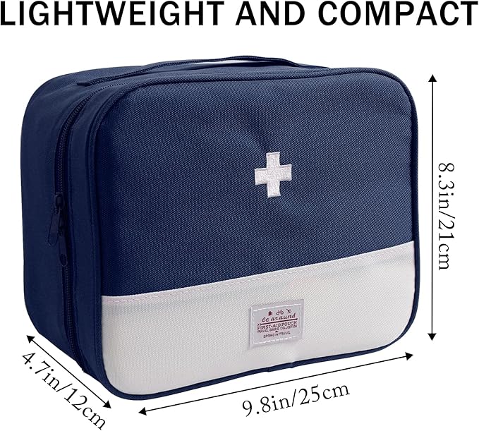 Faylapa First Aid Kit Empty Bag, 9.8x8.3x4.7 Inches Travel Empty First Aid Kit Pouch for Emergency at Home, Office, Car, Outdoors, Boat, Camping, Hiking(Bag Only, Navy Blue)