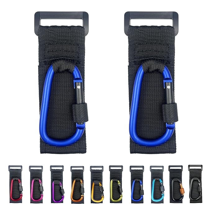[Upgrade]Baby Stroller Hook with Locking, Carry 30 lbs per Stroller Clip, Baby Stroller Accessories & Car Seat Hook for Hanging Diaper Bag, Golf, Shopping and Pet Cart (2 Pcs + Nylon + Blue)
