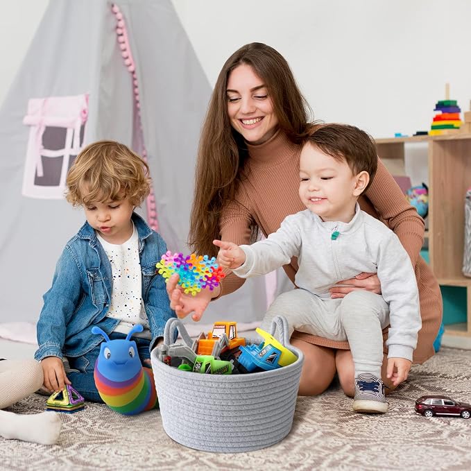 Large Cat Ears Toy Organizer, Woven Cotton Rope Basket, Decorative Nursery Bins & Boxes Gift Basket Empty for Baby Pet Toy Storage