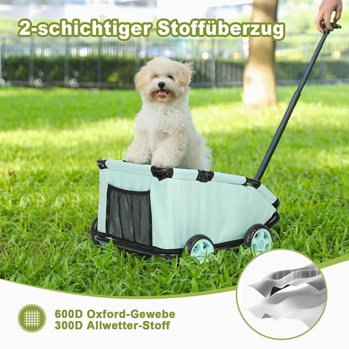 Mini Dog Strollers for Mini Pets, Foldable Multifunctional Shopping Carts with Extendable Pull Handle, Doggie Wagon Built-in Cushion and Safety Rope with Storage Bag (Tealblue)