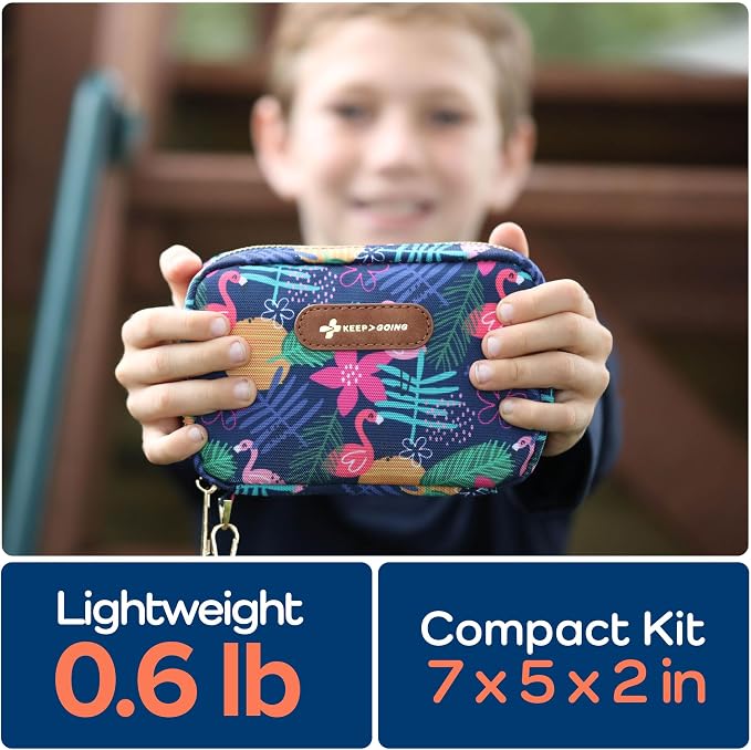 KeepGoing Travel First Aid Kit for Kids, 130 Pc. TSA-Approved Travel Size | Toddler First Aid Kit, Mini First Aid Kit for Car, Home, Purse, Diaper Bag & Backpack, Latex-Free Bandages