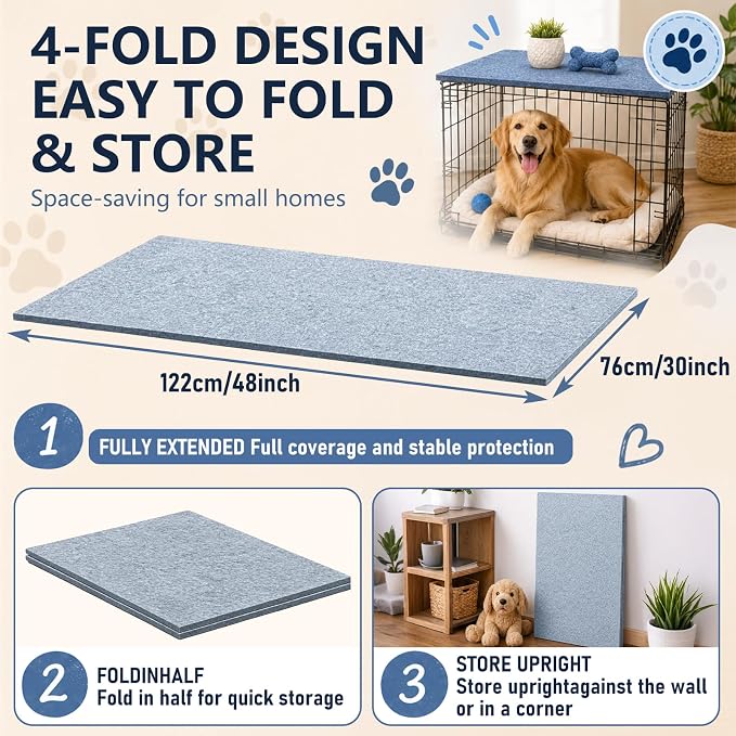 Chumia Felt Gray Dog Crate Topper Kennel Lid 48 Inch Foldable Felt Board Pet Crate Topper Decorative for Indoor Home Decor Storage Tabletop Use