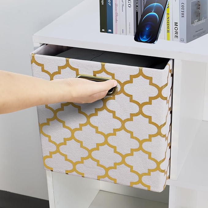 11x11x11 Cube Storage Bins, Collapsible Storage Bins Fabric Storage Cubes Organizer Baskets Box Drawers for Shelves, Closet, Wardrobe, Bookshelf, Cabinet, 3 Pack, White, AG40001-02