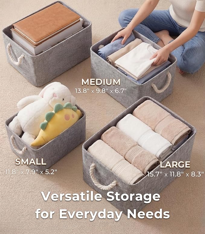 Storage Bins for Shelves - 11.8x7.9x5.2 inch Grey Small Storage Baskets for Organizing, Fabric Storage Cubes Closet Organizer for Home Nursery Gift Decorative (Gray)