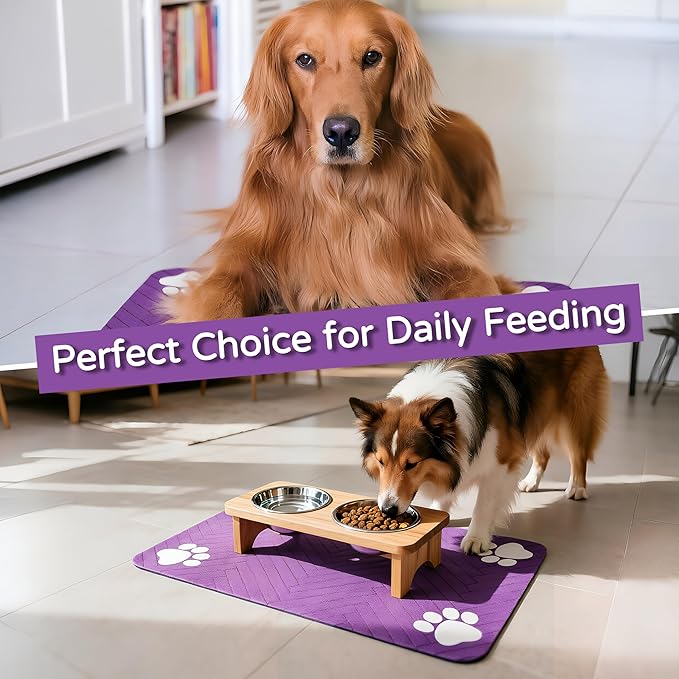 Pet Feeding Mat-Absorbent Dog Feeding Mat for Food and Water Bowl,No Stains Pet Placemat,Quick Drying Water Dispenser Mat for Dog and Cat,Easy to Clean Dog Accessories(S,Purple)
