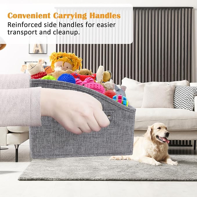 2pack Dog Storage Organizer,Trapezoid Dog Toy Basket,Dog Treat Container with handle,Collapsible Fabric Storage Box for Dog Toys and Dog Treats,Dog Treat Station with removable dividers-Grey