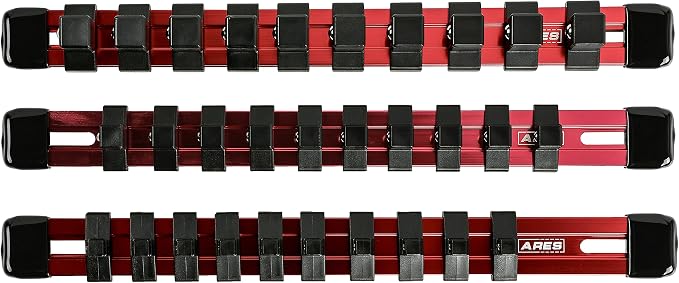 ARES 60079 Red Socket Rail | Part No. 60079; Includes 1/4-Inch, 3/8-Inch, and 1/2-Inch Drive Rails