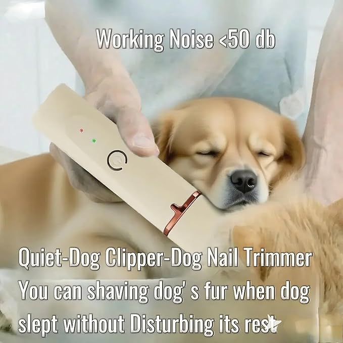Low Noise 4-in-1 Dog Grooming Clippers Kit,Cordless Dog Nail Clipper,Dog Paw Trimmer,Cat Ear Trimmer,Pet Cat Dog Hair Trimmer for Small Large Dogs Cats and Rabbits Grooming at Home(Beige)