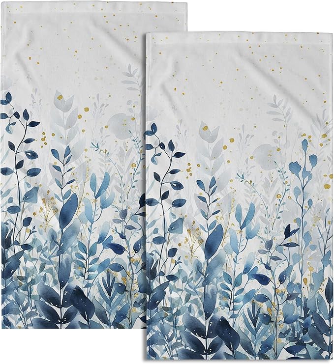 Giwawa Blue Leaves Hand Towels Botanical Leaf Decorative Fingertip Face Towels Set of 2 Soft Absorbent Dish Towels for Hotel Kitchen Bathroom