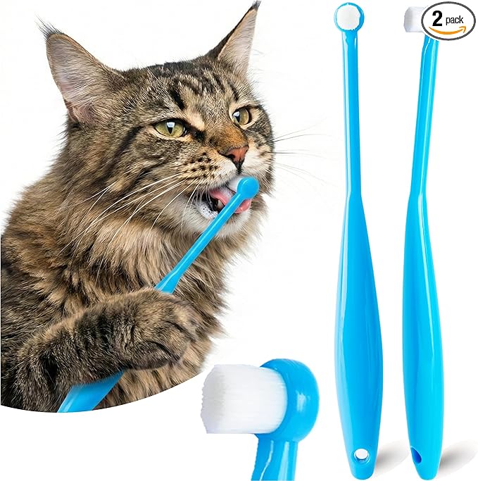 Small Dog Toothbrush, Cat & Puppy Tooth Brushing Kit, Ultra Soft & Mini Head Teeth Brush for Kitten & Tiny Pet, Doggy Toothbrushes Deep Dental Cleaning, 2 PCS - Blue