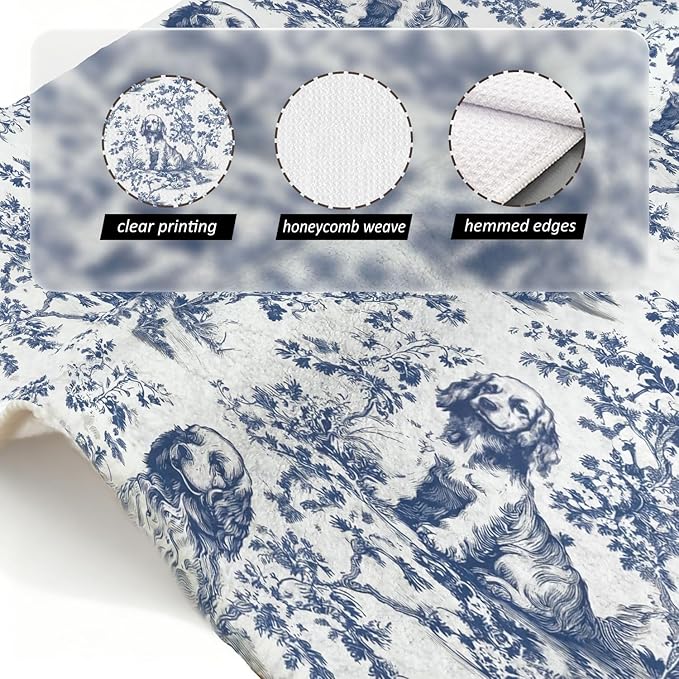 Cocker Spaniel Kitchen Dish Towels,Blue and White Floral Dog Towel Dish Tea Towels, Chinoiserie Decor for Kitchen Bathroom,Cocker Spaniel Gifts for Dog Lover Mom Dad,16x24 Inch