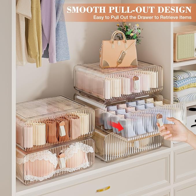 Underwear Drawer Organizer - Stackable Bra Organizer for Closet, 1 Cell Clear Acrylic Bra Storage Box, Closet Organizers and Storage for Lingerie, Undergarment, Baby Clothes, Scarf