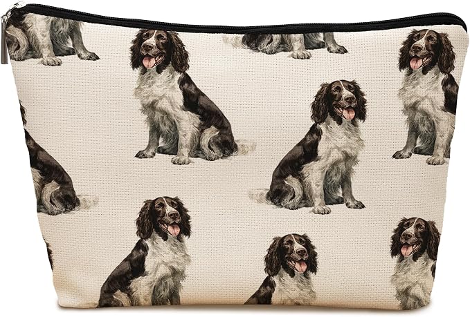 English Springer Dog Makeup Bag, English Springer Lovers Gifts Cosmetic Bag for Women, Dog Mom Lovers Owner Gifts for Women Christmas, Pet Lover Gift Zipper Travel Makeup Pouch for Purse