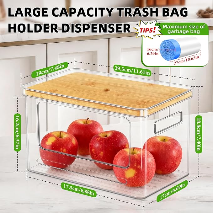 Trash Bag Holder with Lid, Large Garbage Bag Dispenser for 13-33 Gallon Bags, Space-Saving Organizer for Under Sink, Kitchen, Laundry Room Organization, Pantry Organizers and Storage