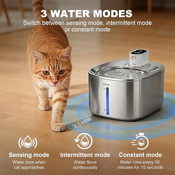 Wireless Cat Water Fountain Stainless Steel,4.5L Cordless Pet Fountains for Dringking,4000mah Battery Operated Cat Water Pountain,Automatic Dog Dispenser w Pet Hair Remover Gloves