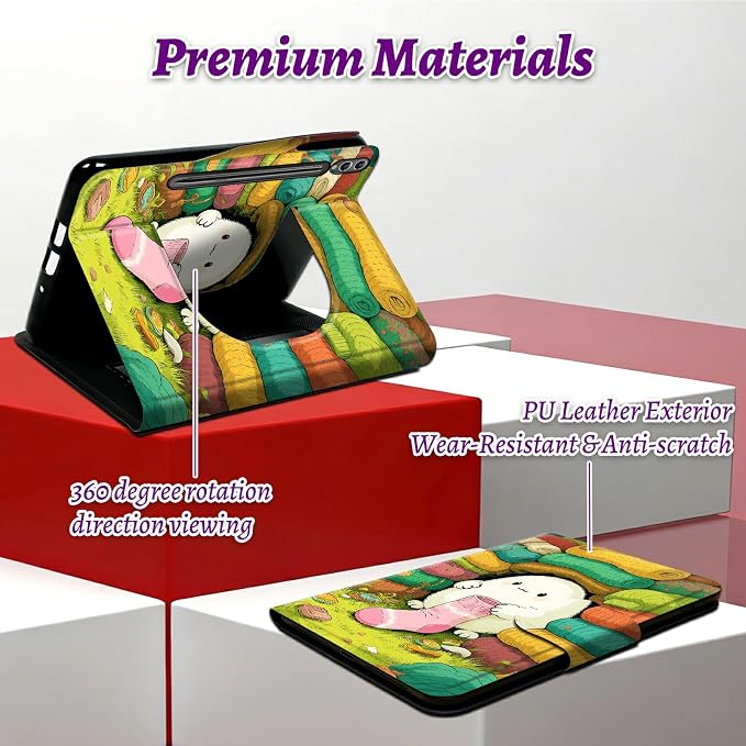 Rotating Handle Case for Samsung Tab S10 Ultra 2024/Galaxy S9 Ultra 2023 14.6", 360 Degree Swivel Kickstand with Magnetic Closure Shockproof Leather Protective Cover for Men, Sock Pet