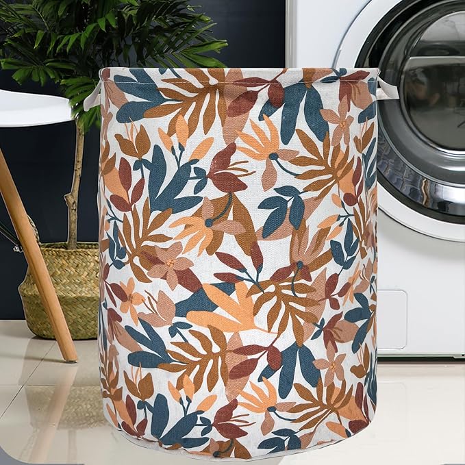 Merdes 19.7’’ Waterproof Foldable Laundry Hamper, Dirty Clothes Laundry Basket, Linen Bin Storage Organizer for Toy Collection (Plant Yellow)