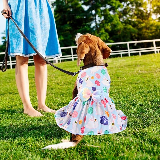 Easter Dog Costume Dress for Pets, Easter Bunny Pet Outfit Dogs Bow Clothes,Light Blue Puppy Skirt, Spring Dog Dress，Size M (17.6-19.8 lbs)