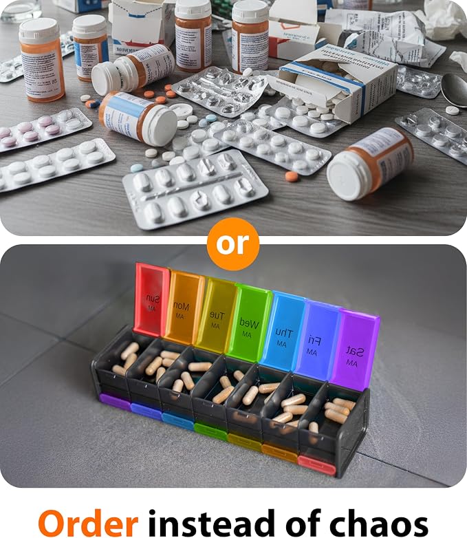 Extra Large Pill Organizer- XXL Pill Box 7 Day - Weekly Pill Organizer with AM PM Large Compartments Big Pill Case for Supplements Jumbo Pill Holder for Vitamins Huge Medicine Organizer 2 Times a Day