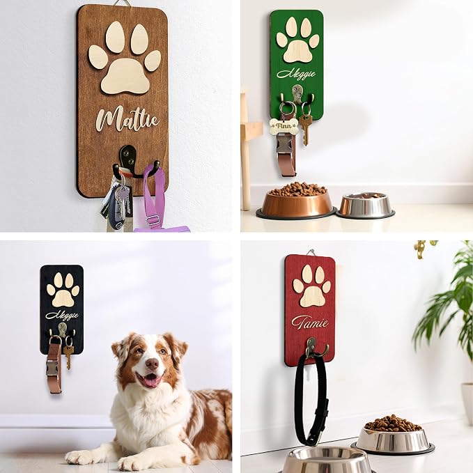 Personalized Dog Leash Holder Wall Mount, Pet Harness Hanger, Dog Collar Organizer for Entryway, Key Rack for Wall Decorative, Memorial Cat Leash Holder for Wall, Pet Loss Gifts, Home Decor