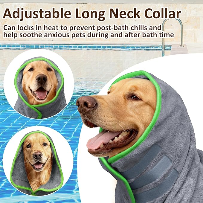 Soft Dog Bathrobe Fast Drying Dog Coat, Super Absorbent Dog Towels for After Bath, Microfiber Pet Robe Adjustable Collar & Belly Warm Keeping Dogs Coat for Pet Dogs & Cats (Grey, 3X-Large)
