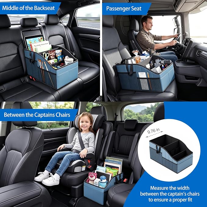 WHHMK Sturdy Leather Car Storage Support Up to 33 LB of Weight, Blue | Car Backseat Organizers, Front Seat Organizer, Floor Organizer and Storage Used for SUV Truck Toy Snack Water Bottle Holder