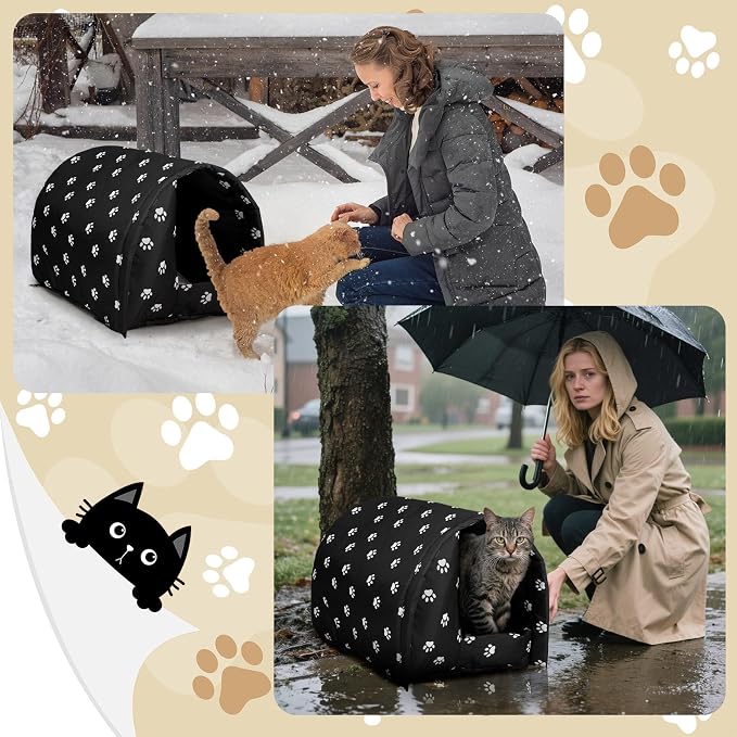 3 Pcs 23.62" x 16.93"x 15.75" Cat Houses for Outdoor Cats Bulk Weatherproof Waterproof Rainproof Foldable Cotton Insulated Feral Dogs Tent Shelter Pet Beds for Warm Outdoor Indoor Garden 2 2kg Kitten