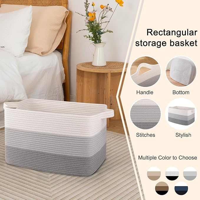 OIAHOMY Woven Blanket Basket Laundry Basket Dog Toy Basket Gradient Grey | Large Storage Basket,Baby Basket,Toy Storage,Woven Rope Basket for Blankets,Blanket Storage for Living Room