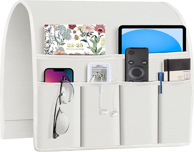 Joywell Armrest Organizer Remote Holder for Recliner Armchair Caddy Couch Sofa Arm Chair Caddie with 6 Pocket Storage for Magazine, Phone, iPad,Off White