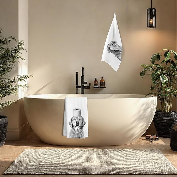 Funny Dog Bathroom Decor Hand Towels, Golden Retriever Gifts Hand Towels,Gifts for Golden Retriever Lovers Women Men,16x24 Inch