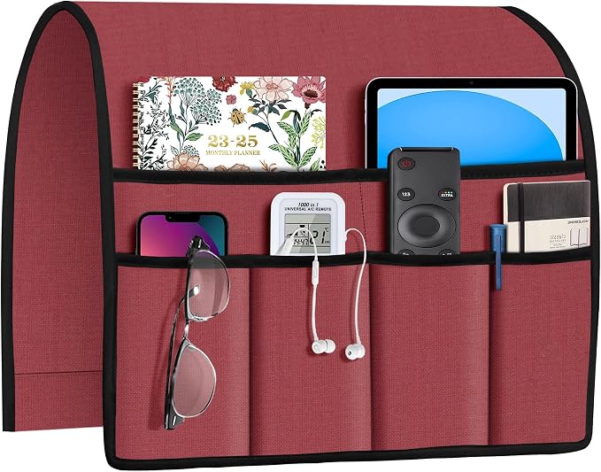 Joywell Armrest Organizer Remote Holder, Spiced Coral | For Recliner Armchair, Couch Sofa Arm Chair Caddy, 6 Pocket Storage, For Magazine, iPad, Phone