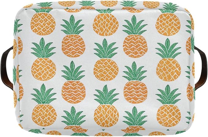 Fun Pineapple Storage Basket Bin, Large Cube Storage Box Canvas Collapsible Storage Organizer for Home Office Closet, 2PCS - 15 L x 11 W x 9.5 H