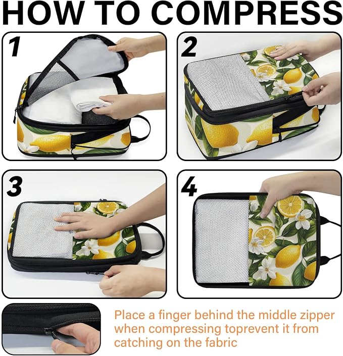 Lemon 6 Set Compression Packing Cubes Fruits Leaves Expandable Packing Organizer for Travel Accessories Luggage Suitcase Bag