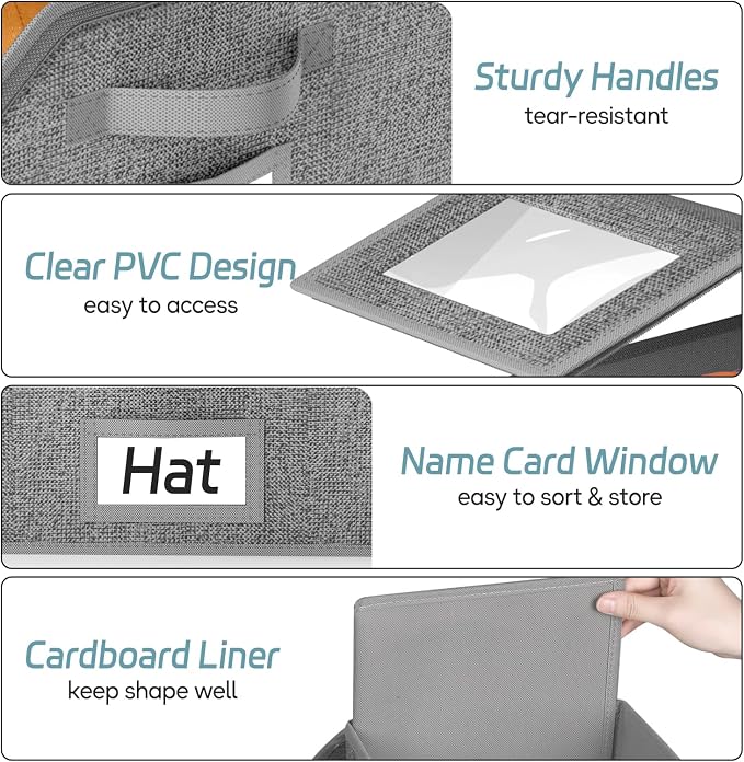 AOODA 3 Pack Stackable Hat Storage Box for Baseball Caps, Holds 36 Caps | Hat Organizer for Closet, Sturdy Hat Boxes for Men, with Cardboard, Space-Saving, Slate Grey