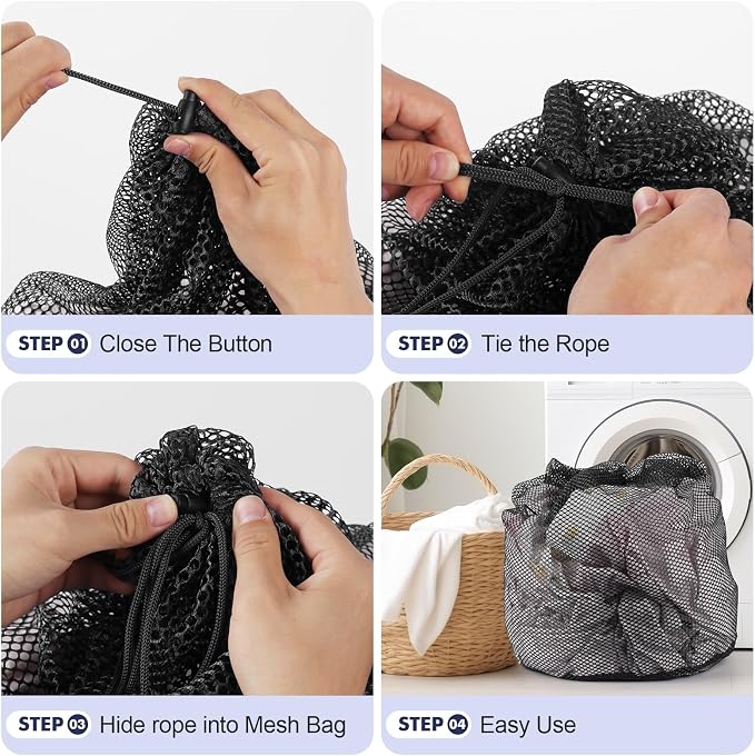 3Pcs Mesh Laundry Bags Washing Machine Mesh Wash Bags Jumbo for Delicates Clothes,Bed Linen,Toys with Drawstring Closure Sturdy (3 XXLarge 28 x 26 Inches,Black)