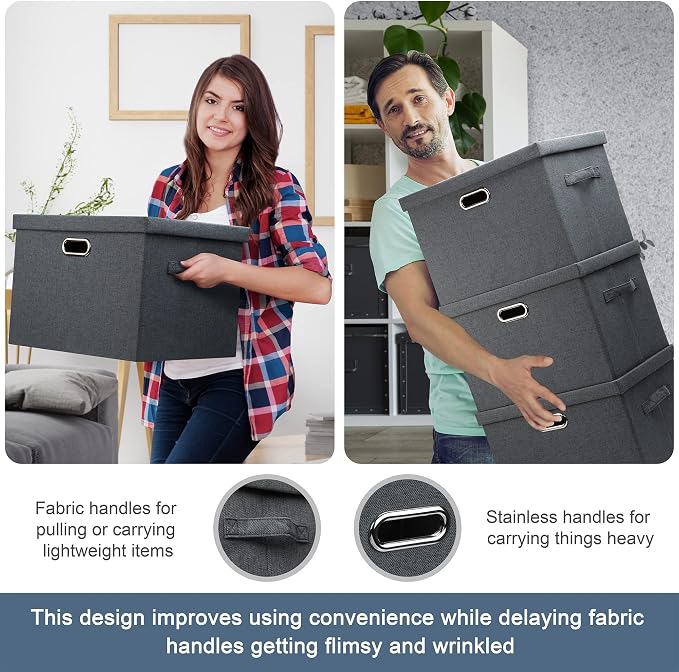 Graciadeco Large 17" 36 Quart Collapsible Stackable Storage Bins with Lids, 5 Packs Dark Gray Foldable Fabric Closet Storage Boxes with Lids Heavy-duty Linen Cube Baskets(17 x 12 x 11) | 36 Quart 5 Pack Dark Gray Collapsible Stackable Linen Fabric 4 Ha...