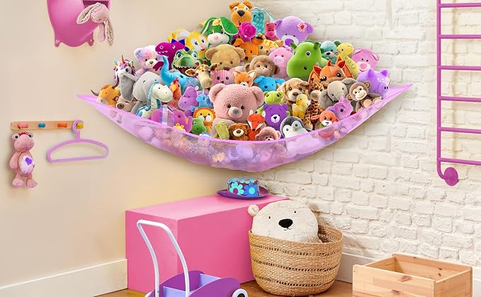 Simple Houseware 2 Pack Stuffed Animal Toy Hammock Net, Pink | Jumbo Size Corner Wall Storage for Kids Room