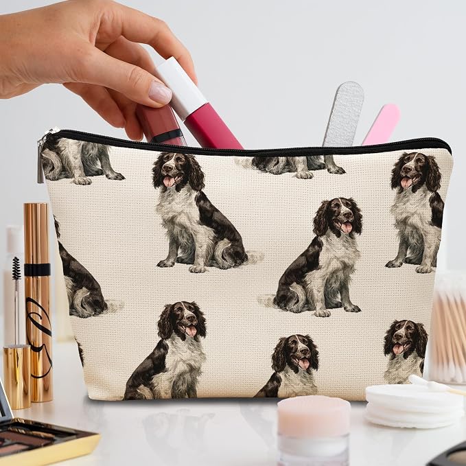 English Springer Dog Makeup Bag, English Springer Lovers Gifts Cosmetic Bag for Women, Dog Mom Lovers Owner Gifts for Women Christmas, Pet Lover Gift Zipper Travel Makeup Pouch for Purse