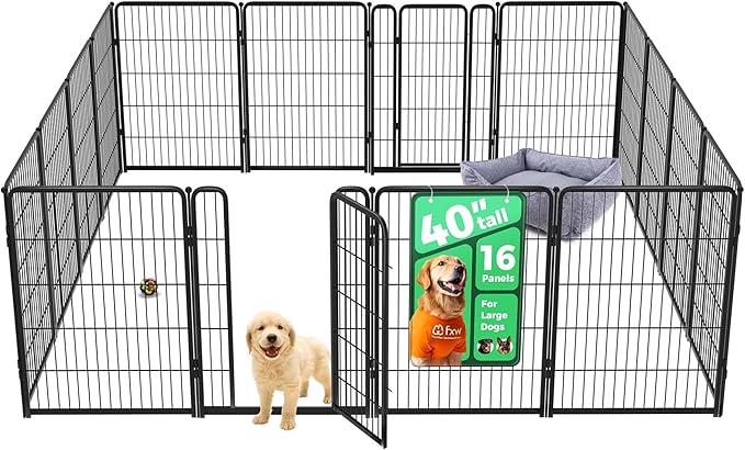 FXW Homeplus Indoor Dog Playpen, 40" H, 16 Panels, for Medium & Large Dogs | Stress-free play, Heavy-duty, Semi-open design, Easy setup, Threshold-free gate, Expandable, Patented