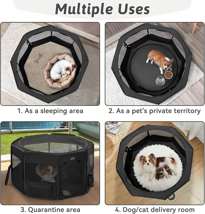 PETSFIT Portable Dog Playpen 36", Removable Waterproof Mat, Zippered Roof | 3-Second Setup, Collapsible Storage, RV Camping Travel, Indoor Outdoor Use, Medium Dogs and Cats, 36"L x 36"W x 21"H