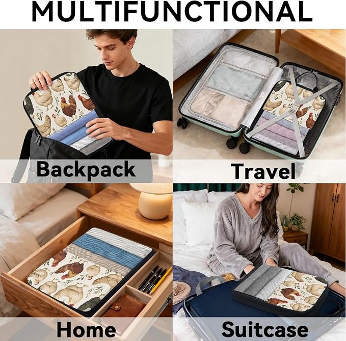 Chicken 6 Set Compression Packing Cubes Hen And Chicken Expandable Packing Organizer for Travel Accessories Luggage Suitcase Bag