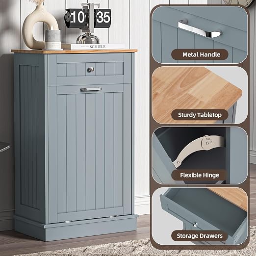 Spurgehom Trash Can Cabinet 13 Gallon, Garbage Cabinet with Drawer