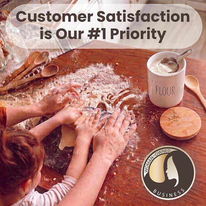 Arthausen Flour Ceramic Storage 4 Cup / 1080mL Container w/Bamboo Lid Silicone Seal & Spoon, Modern Abstract Art Design for Flour Coffee Spice Airtight Storage on Kitchen Counter Bathroom Organizer