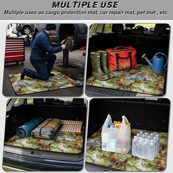 Southwestern Tribal Horse Car Trunk Mat All-Weather Polyester Material Cargo Mat Rear Trunk Liner 29" x 39", Non Slip, Dustproof, Easy Clean Install