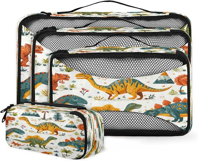 Dinosaur Packing Cubes for Travel, Luggage Packing Organizers, Cartoon Dinosaurs Travel Accessories Large Toiletries Bag for Clothes Shoes Cosmetics Toiletries