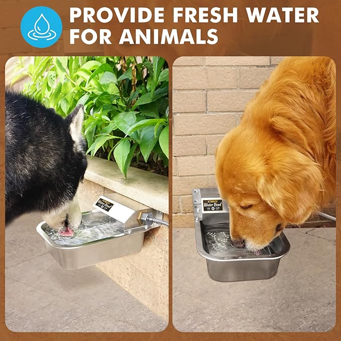 PETTEN 3L Automatic Dog Water Dispenser, Stainless Steel Self-Filling Water Bowl for Large Dogs & Outdoor Auto-Filling Fresh Water with 3/4" GHT Hose Connection